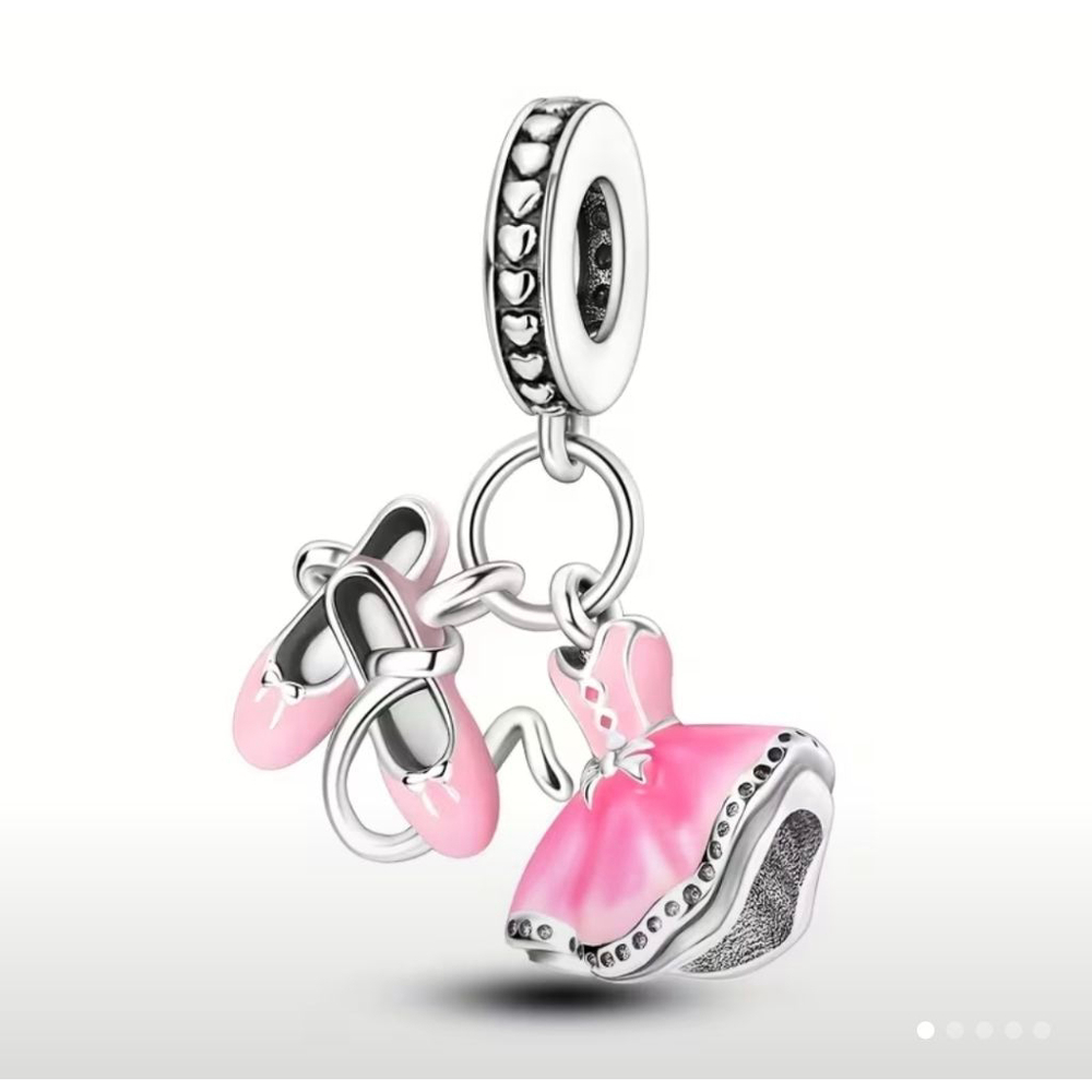 Women's Ballet Dress & Shoes Charm Bracelet Pink Silver One Size